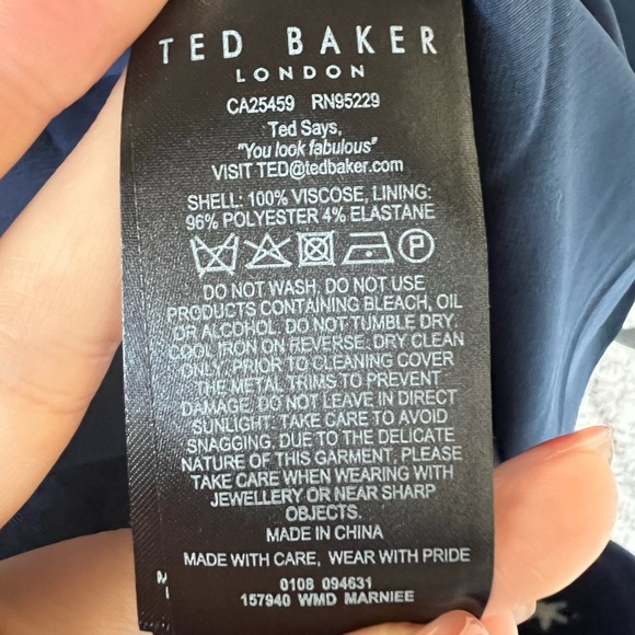 ✨TED BAKER✨ Marniee Asymmetrical D-Ring Belted Waist Midi Dress - Navy Blue - Picture 9 of 10